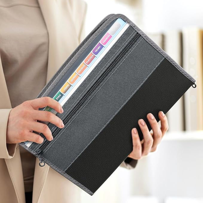 Sooez Accordion File Organizer with Zipper, 8 Pocket Expanding File Folders | Organizer with Front Pencil Pouch, Portable Monthly Paper Bill Tax Receipt Organizer, School Office Supplies, Letter Size