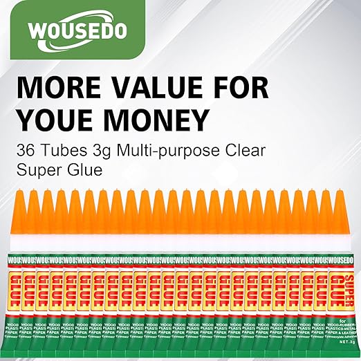 36 X 3g Super Glue Clear, Strong Adhesive,Super Glue Fast Drying Cyanoacrylate Glue for Wood,Rubber,Leather, Plastic, Metal, Rhinestone Jewelry, DIY Crafts and More