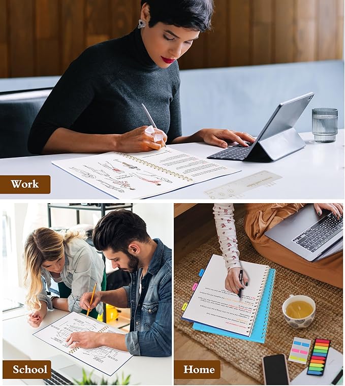 UEBZFOCS Dotted Notebook, Spiral Notebook Journal 8.5” x 11”, A4 Large Dot Grid Notebooks for Women Men, 100 GSM Dotted Paper, Plastic Hardcover Spiral Bullet Journals for Work School Sketching, Navy