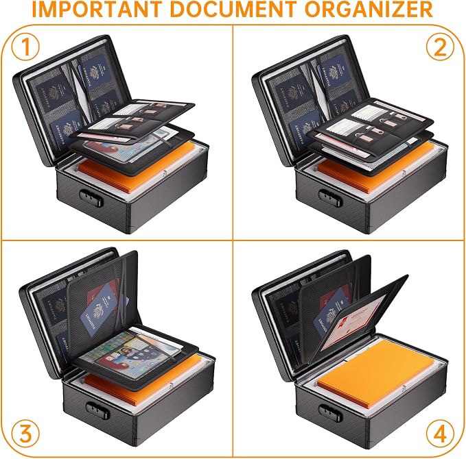 DocSafe Fireproof Document Box with Lock - 12 Layers Heat Insulated, Black | File Organizer Hard Case Safe Box with Fireproof Zipper, Home Safe Protects Important Documents, Passport, Cash