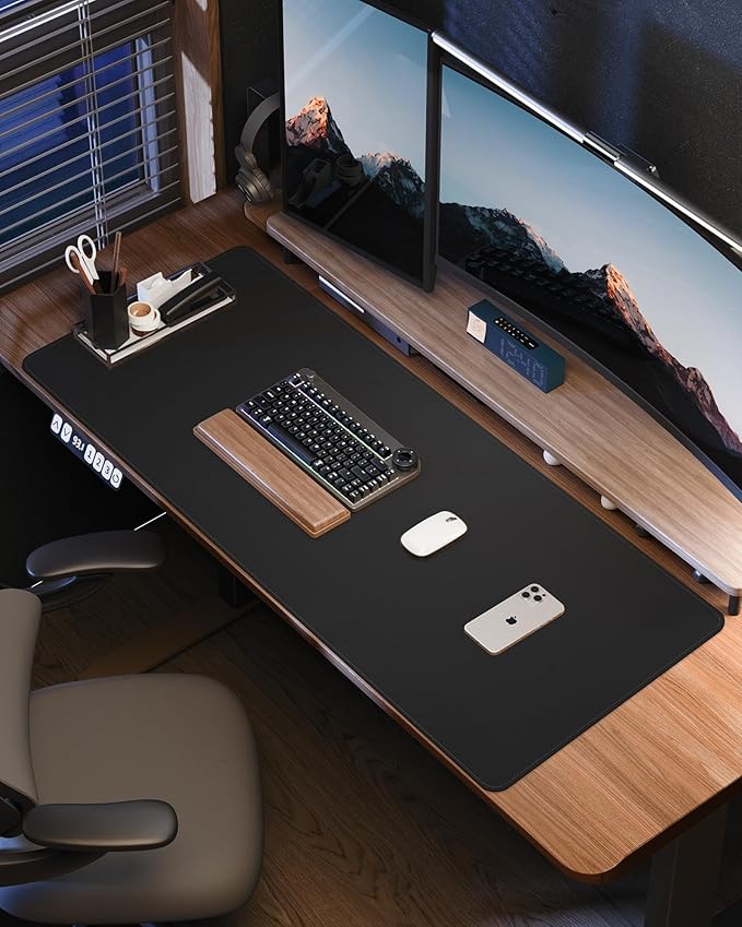 Desk Pad Soft PU Leather Large Mouse Pad Laptop Computer Desk Mat Table Blotter Flat Smooth Waterproof Non-Slip Desktop Protector Write Pad for Office and Home (Black, 90x43cm)