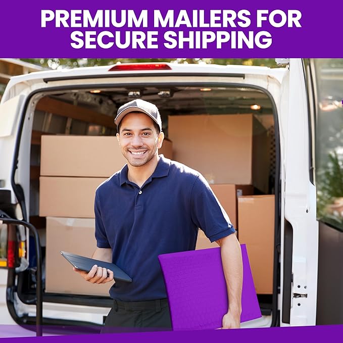 Purple Poly Bubble Mailers 14.50x20 Inch #7 | Self Seal Large Padded Envelopes | Air Cushioned Bubble Mailer | Usable Size 14.25x19 Inch | Waterproof Lightweight Mailing Shipping Bags | 15 Pack