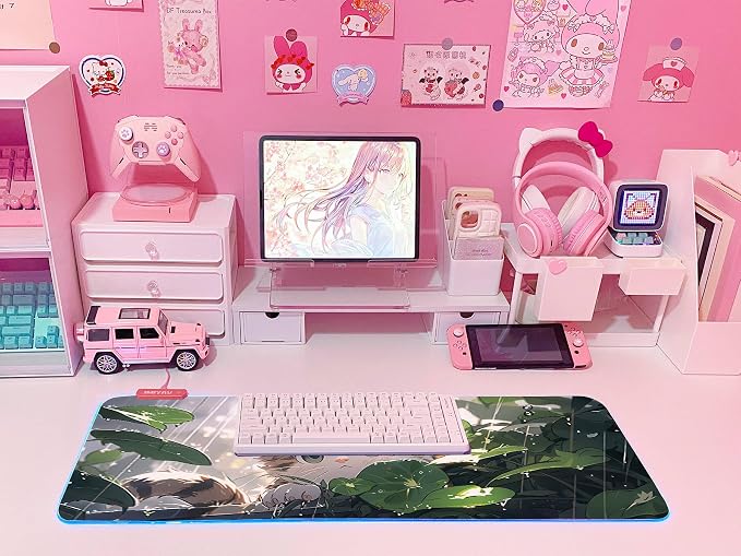 JMIYAV Pink RGB Gaming Mouse Pad 31.5x12 Inch PC XL Large Extended Glowing Led Light Up Desk Pad Non-Slip Rubber Base Computer Cute Mousepad Mat Desk Accessories Gaming Setup 27-888