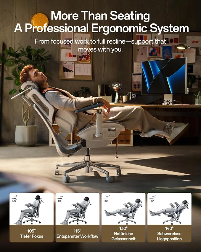 Hbada X7 Smart Ergonomic Chair, Office Chair, with Fully Automated Lumbar Tracking, 4D Adjustable Headrest, 720° Adjustable Armrests, Ventilated Seat Cushion, Swivel, Grey