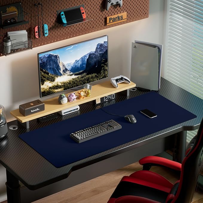 Aothia Leather Desk Pad Protector, Office Desk Mat, Large Mouse Pad, Laptop Desk Pad, Non-Slip PU Leather Desk Blotter, Waterproof Desk Writing Pad for Office and Home (Dark Blue, 55" x 24")