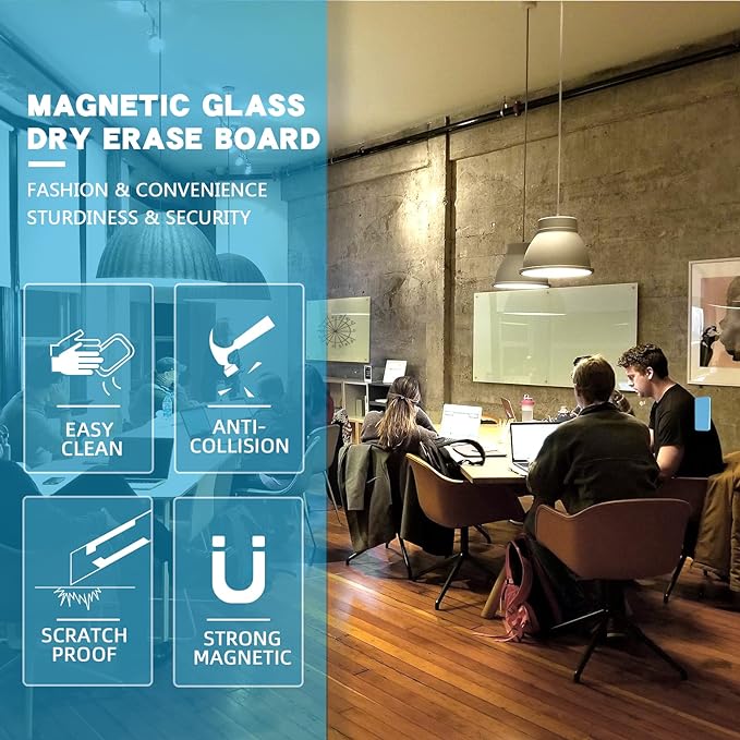 Magnetic Glass Whiteboard, 24"x36"Frameless Dry Erase Board White Board Surface Wall Mounted for Office, Classroom & Home