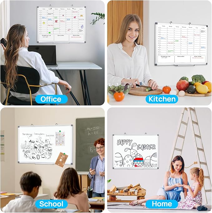 Weekly Calendar Dry Erase Board for Wall, Hanging 24"×18" Double-Sided Magnetic Whiteboard with Hourly Slots, for Planning, Memo, to Do List, Home, Office, Kitchen