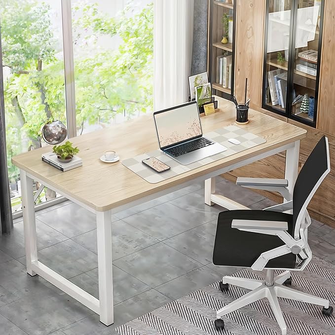 AFIING Leather Desk Mat, 31.5"x12", White Grey | Non-Slip Rubber Base, Easy Clean Surface, Desk Protection, Office & Home
