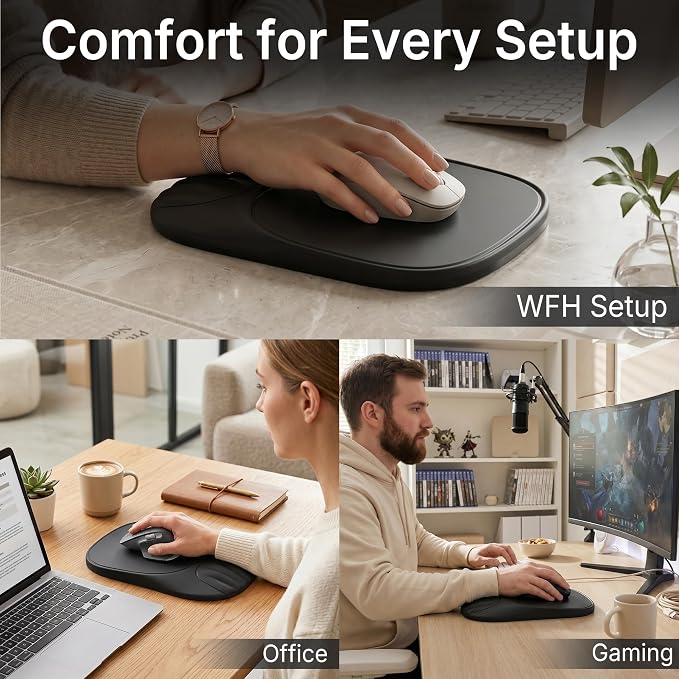 Ergonomic Mouse Pad with Wrist Rest, Sloped Memory Foam Mousepad with Wrist Support, Cooling Channels, Non-Slip Base, Smooth Lycra Surface for Office, Gaming & Home Desk (Black)