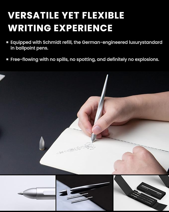 novium Hoverpen Interstellar - Luxury Pen Made With Aerospace Alloys | Unique Aesthetic, Free Spinning Executive Pen, Desk Decor (Starlight Silver, 18K-Gold)