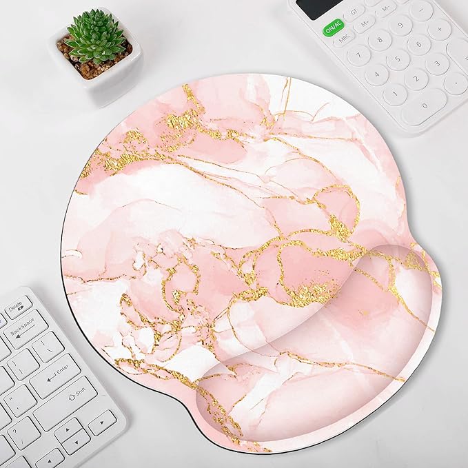 Ergonomic Mouse Pad with Wrist Rest, Small Mousepad with Non-Slip Rubber Base and Smooth Surface, Pink Mouse Pads for Desk, Office Desk Accessories