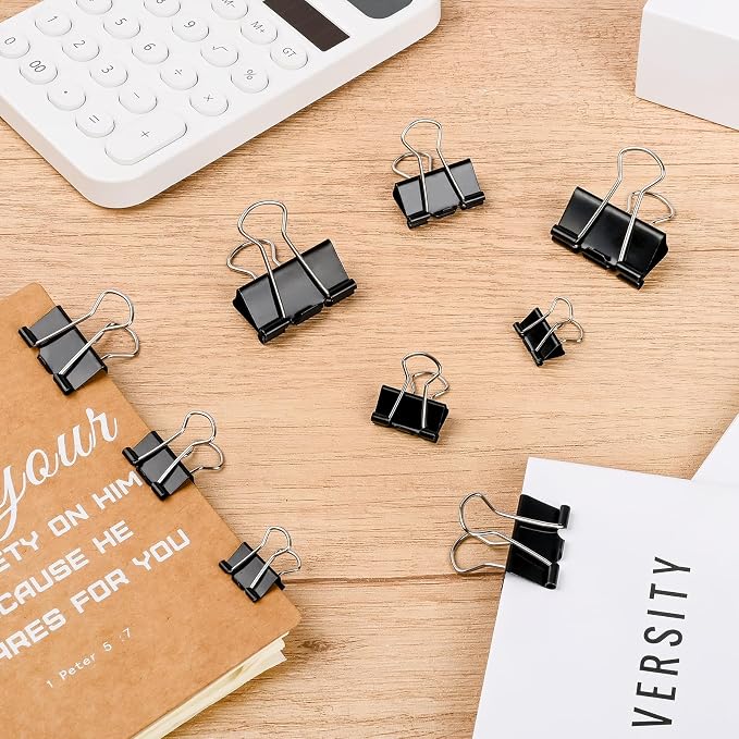 Binder Clips Paper Clamps Assorted Sizes 140 Count,4 Sizes in One Pack, Large, Medium, Small and Micro Binder Paper Clips for Office, Home, School Supplies