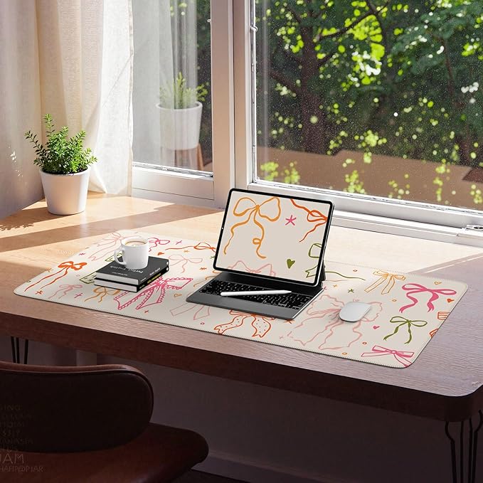 iCasso Mouse Pad, Desk Mat for Office Decor,35.4 x 15.7 in, Colorful Bow | Computer Desk Accessories XXL Non-Slip Mousepad for Keyboard and Mouse with Stitched Edges, School Office Decor