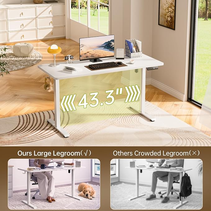 Veken 63×23.6 Inch Large Electric Standing Desk, Gaming Table, White | Height Adjustable Sit Stand Up Computer Tables for Home Office, Study , Writing, Suit students, employees and group work