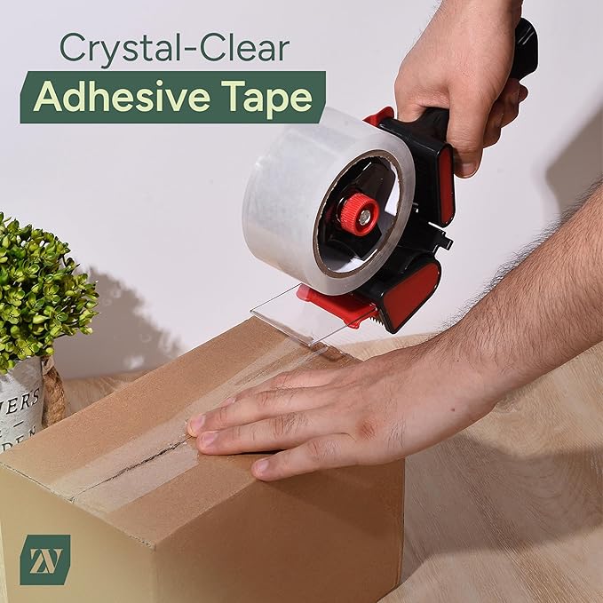 Zuvo Heavy Duty Tape Gun and Dispenser with 6 Clear Packaging Tapes. Clear Packaging Tape 44mm X 66m with Metal Tape Gun Dispenser for Moving Boxes,Warehouse Or General Packing Needs