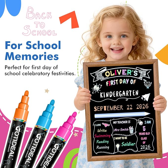GOTIDEAL Liquid Chalk Markers, 10 Colors, 6 mm Bold & Chisel Tip | Erasable Chalk Board Pens,Window markers for Glass Washable, Blackboard, Car, Glass, Calendar, Sign, Menu Diy Painting