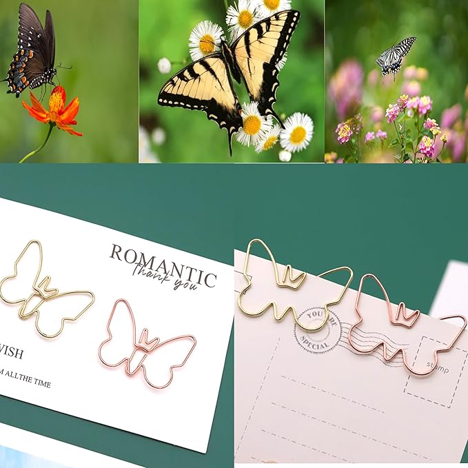 Cute Paper Clips, Butterfly Paperclips, Smooth Metal Paper Clips for File Organization or Decoration(20 Pcs/Box, Pink, Gold, Rose Gold