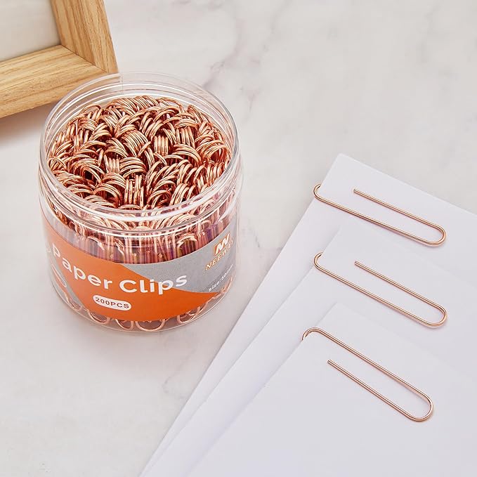NEEWAY Rose Gold Paper Clips, 200 Count Large Size, 2 Inch Jumbo Paperclips, School and Office Supplies