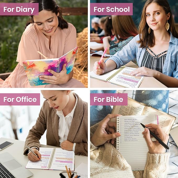 ZOTIA Lined Spiral Notebook for Work Hardcover Spiral Journal College Ruled | Color Splash, 5.7" x 7.9" Spiral Journals for Writing, Work Notebooks, Note taking and Office School Supplies, 140 Pages