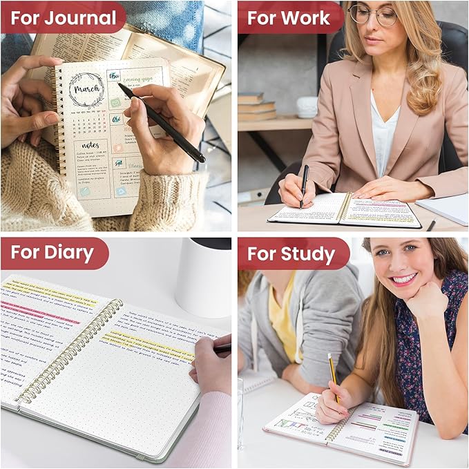 Dotted Spiral Journal Notebook for Women & Men, 140 Pages, Dotted Notebook for Journaling & Note Taking, Journals for Writing, A5(5.7" x 7.9") – Black