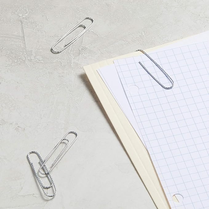 Amazon Basics Jumbo Size Office Paper Clips, Non-Skid, Silver, 1000 Count, 10 Packs of 100, A7072557