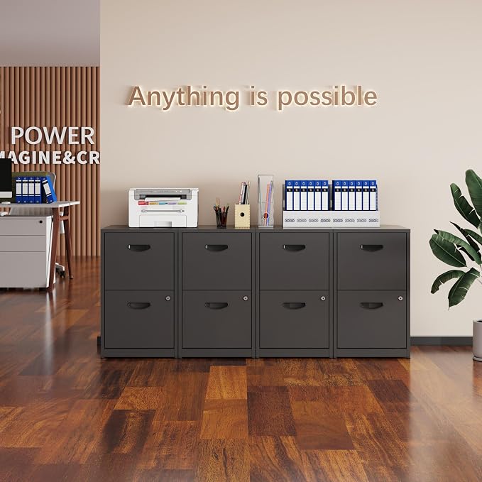 Polup 2 Drawer File Cabinet with Lock, Metal Filing Cabinet for Home Office | Small Locking Cabinet for Under Desk Storage, Printer Stand, Fits Letter Size, Black, 26"H x 15"W x 18"D, Easy Assembly