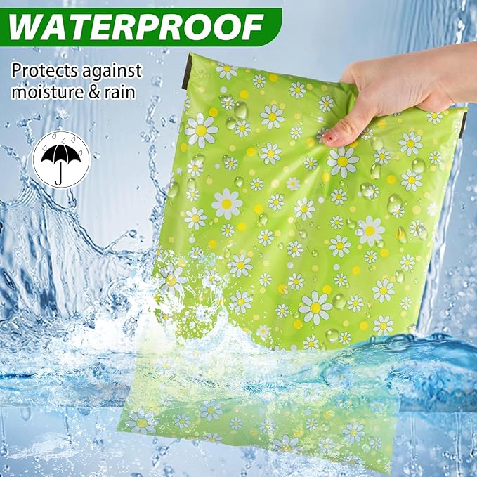 Oududianzi Poly Mailers 10x13, 100PCS Waterproof Shipping Bags, Shipping Envelopes, Mailing Poly Bags, Self-Seal Polymailer Packaging Bags for Small Business (Daisy)