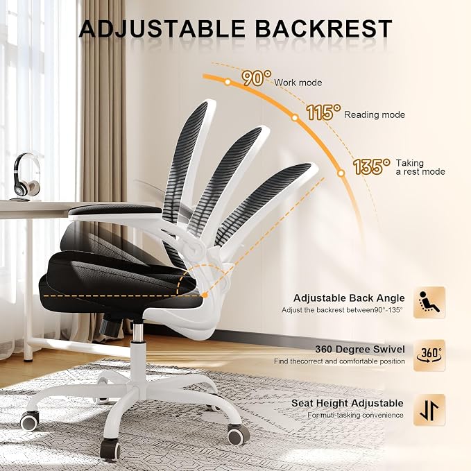 Office Chair|Ergonomic Desk Chairs 330LBS Capacity | Flip-up Armrests,Mesh Computer Chair,High Back,Comfy Work,Adjustable Lumbar Support
