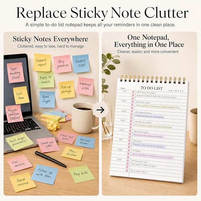 To Do List Notepad, Undated Daily Planner Notepad, A5 (5.5" x 8.3"), Pink | To Do List Notebook, Checklist Planner, Waterproof Spiral Notepad, for Work, Office Supplies, School Planner, 52 Sheets/Pack