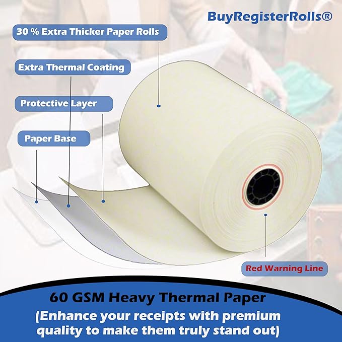 (32 Rolls) 3 1/8 x 230 Yellow Thermal Paper Receipt Rolls (55GSM Paper Thickness) fits all Clover POS Cash Register Printers from BuyRegisterRolls