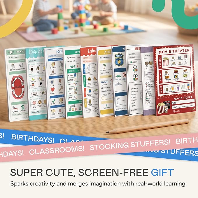 Tiny Expressions Pretend Play Notepads - 10-Pack Kids Play Pads | 40 Pages Each for Imaginative Role Play