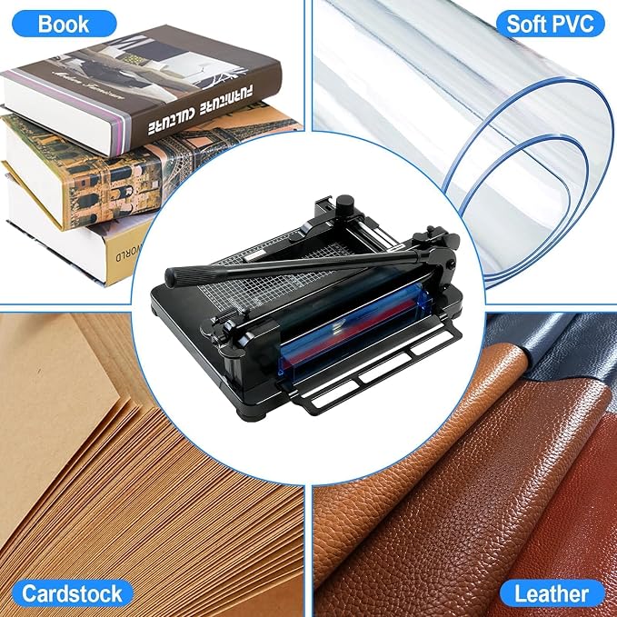 12 Inch Heavy Duty Guillotine Paper Cutter, 400 Sheet Capacity | Solid Steel A4 Stack Trimmer with Safety Lock and Clear Grid for Offices, Schools, Print Shops and Commercial Cutting Tasks