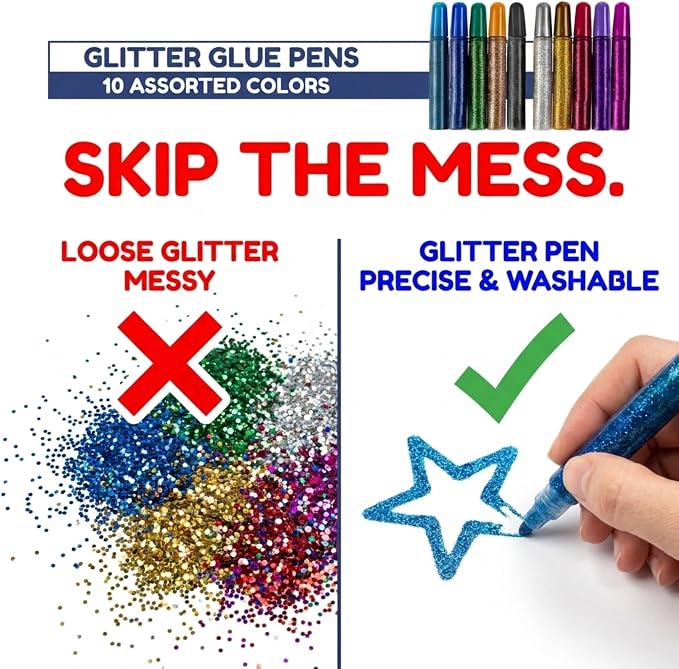 Tassel Toppers Non Toxic Washable Glitter Glue Stick Set, Quick Drying Color Spot Glue, Art Glitter Adhesive for Kids Crafts, Grad Caps Decorating Supplies, Creative School Projects - 10 Pack
