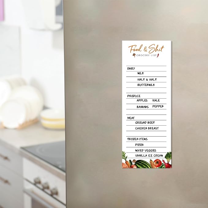 Hebayy 100 Sheets Grocery List, Magnetic Food&Shit Funny Shopping List Fresh Style Magnet Notepad Memo Note To Do List Planner for Refrigerator (3" x 8")