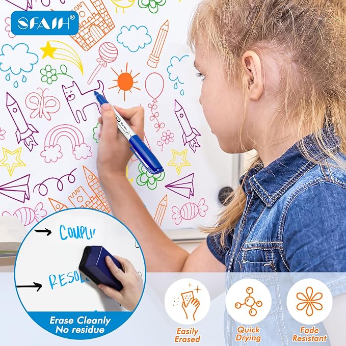 SFAIH Fine Tip Dry Erase Markers, 12 Colors, 48 Pack, 1-2mm Line, Low Odor | Easily Erases, Non-Toxic Ink, Perfect for Whiteboards, Ideal for Departments, Training Rooms, Art Class & Creative Teams