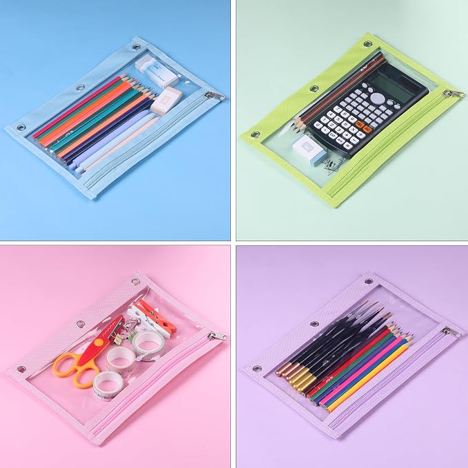Mr. Pen- Pencil Pouch for 3 Ring Binder, 5 Pack, 10"x7", Smooth Zipper | Clear Window, Large Capacity Pencil Case with 3 Reinforced Grommets for School, Office, Supplies Storage | Clear Window, Large Capacity Pencil Case with 3 Reinforced Grommets for ...