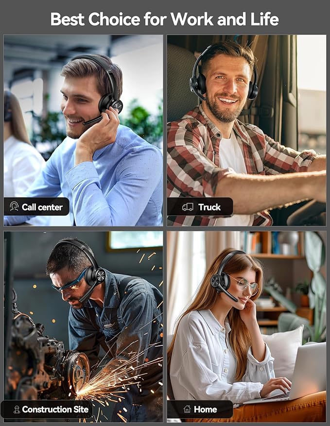 TECKNET Wireless Headset with USB Dongle, Bluetooth Headset with Noise Cancelling Mic - Rechargeable Bluetooth V5.2, 50H Playtime & Mic Mute, On Ear Headphones for Trucker/Remote Work/Call Center