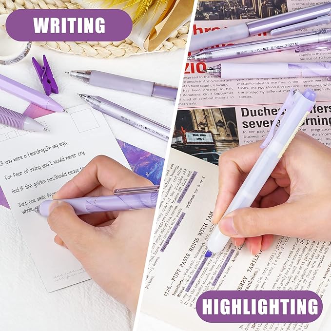 Four Candies Purple Pens, Black Gel Ink, Lavender - 12ct, 0.5mm Fine Point | School Supplies, Desk Accessories & Office Essentials for Women