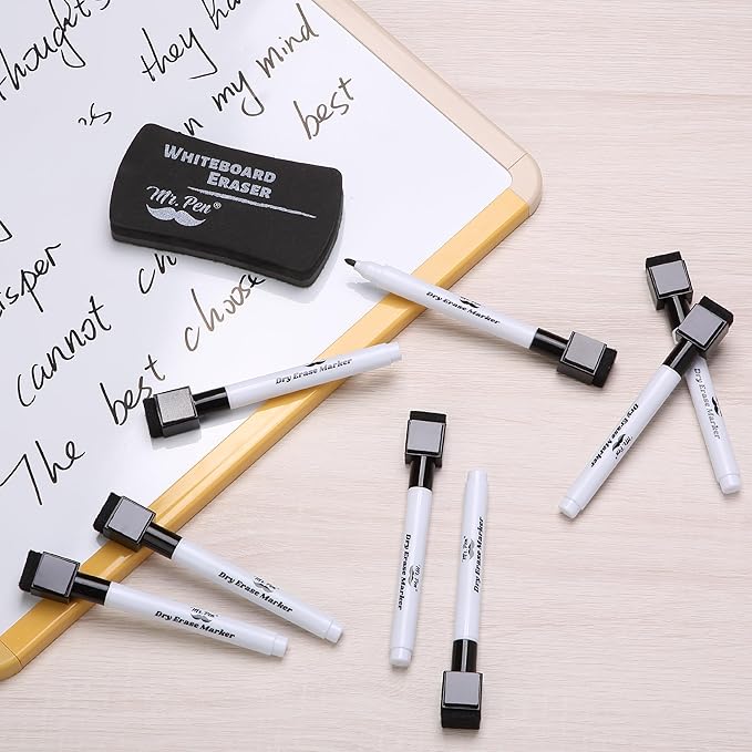 Mr. Pen- Magnetic Dry Erase Markers Bulk, 12 Pack, Black, Fine Tip, Dry Erase Markers with Eraser Cap