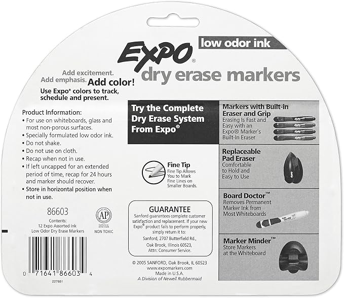 EXPO Dry Erase Markers, Low Odor Ink, Assorted Colors, Fine Tip,Back to School, Teacher, Classroom, Office Supplies (Pack of 96)