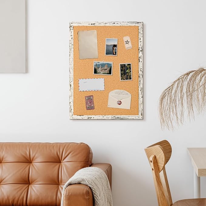 DOLLAR BOSS Cork Board, 24" X 18" Birch Bark Framed Bulletin Board | Decorative Pin Board, Wall Hanging Notice Board, For Office & Home Decor Memo Display, With Pins