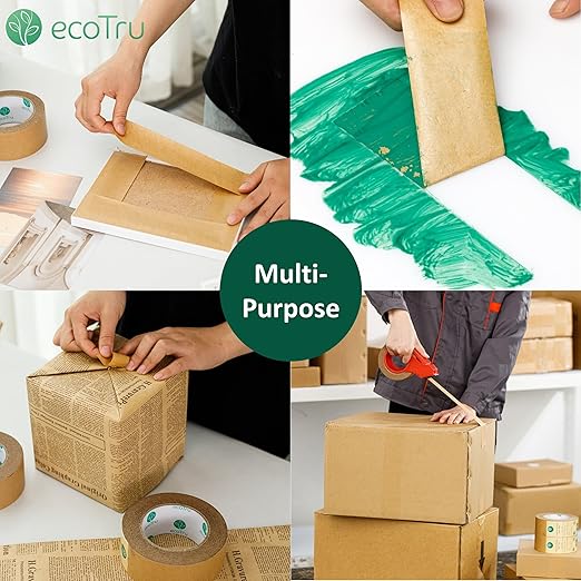 Ultra Strong Kraft Paper Packing Tape, 6 Rolls Heavy Duty Bulk Pack, Brown Biodegradable Box Packing Tape for Parcels & Office Use, Fast & Secure Sealing, Packaging & Shipping, 2in x 55Yd