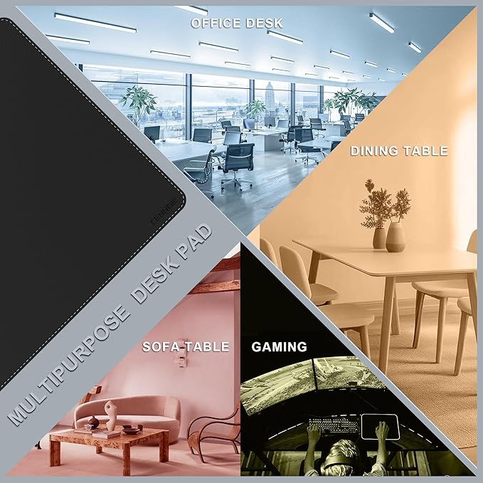 CENNBIE Leather Desk Mat, 51.2" x 16" Desk Pad for Full Desk (Black) | Premium Stitched Edges Resist Wear. Waterproof, Non-Slip & Easy To Clean. Protects Desk From Scratches. For Office & Home.