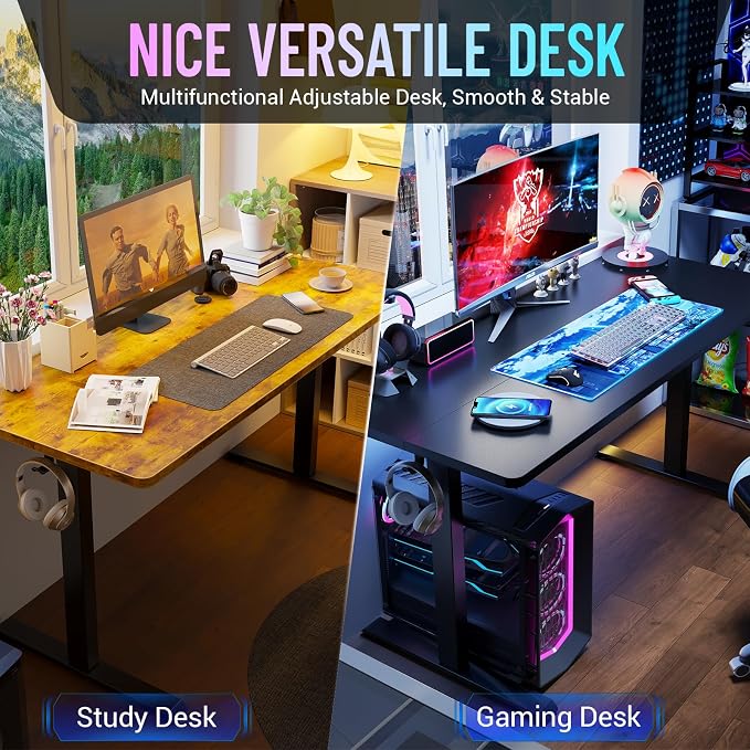 Veken 55 Inch Large Electric Standing Desk, Gaming Table, Black | Height Adjustable Sit Stand Up Computer Tables for Home Office, Study , Writing, Suit students, employees and group work