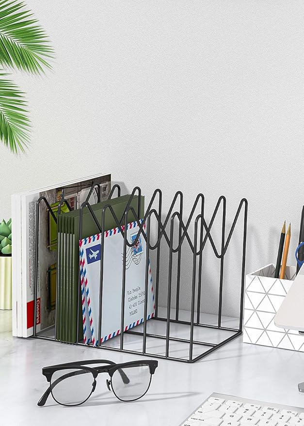 TOPCJ 4 Sets Wire File Organizer for Desk,File Folder Holder/Rack/Stand,File Sorter Organizer,Desktop Record/Clipboard Holder,8 Sections Storage,Anti-Scratch/Rusty,Steel Stable Holder,Black
