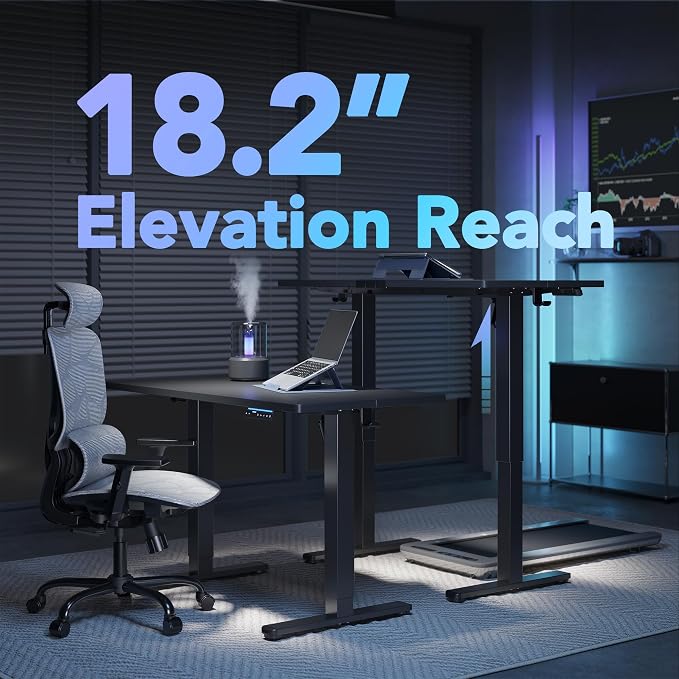 HUANUO 48" AI Smart Standing Desk with App-Synced Sedentary Reminders, Electric Height Adjustable Desk with Body-Data Ergonomic Presets, Voice Control Alexa/Google/Siri, 3 Memory Settings Table, Black