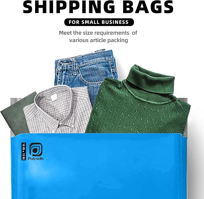 POLYSELLS 500 pcs 10x13 Inches Blue Poly Mailers Shipping Envelopes, Strong Adhesive Sealing, Waterproof, and Tear-resistant Postal Mailing Bags for Clothing and Accessories