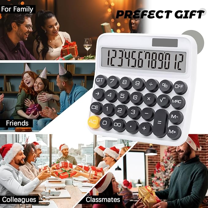 Black White Calculator, Big Button Calculator with Large LCD Display | Black White Calculators Desktop for Offices, Solar Calculator Powered by two Modes, Black and White Desk Accessories