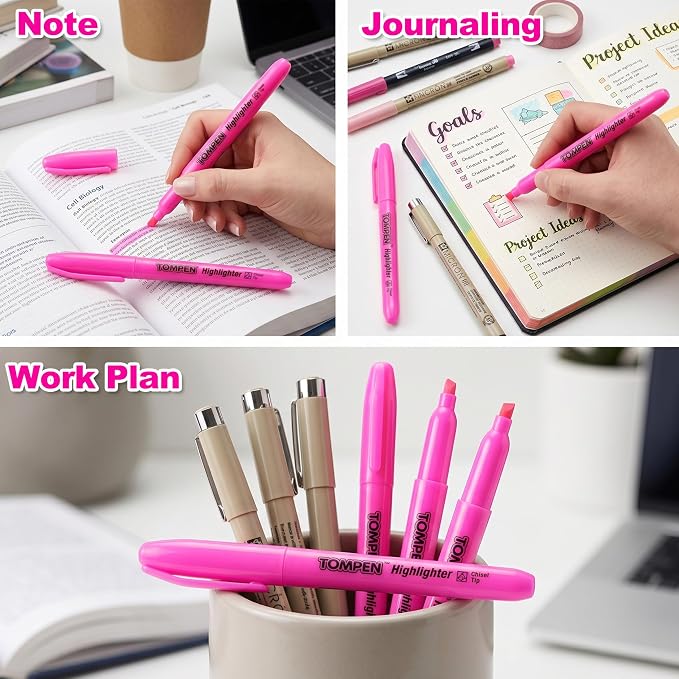 Highlighters Pink 48 Pack,Bible Highlighters No Bleed–Bulk Chisel Tip Highlighter Markers Set for School,Office,Study,Journaling–Smear-Free,Quick Dry–Fluorescent Pens for Teachers Students