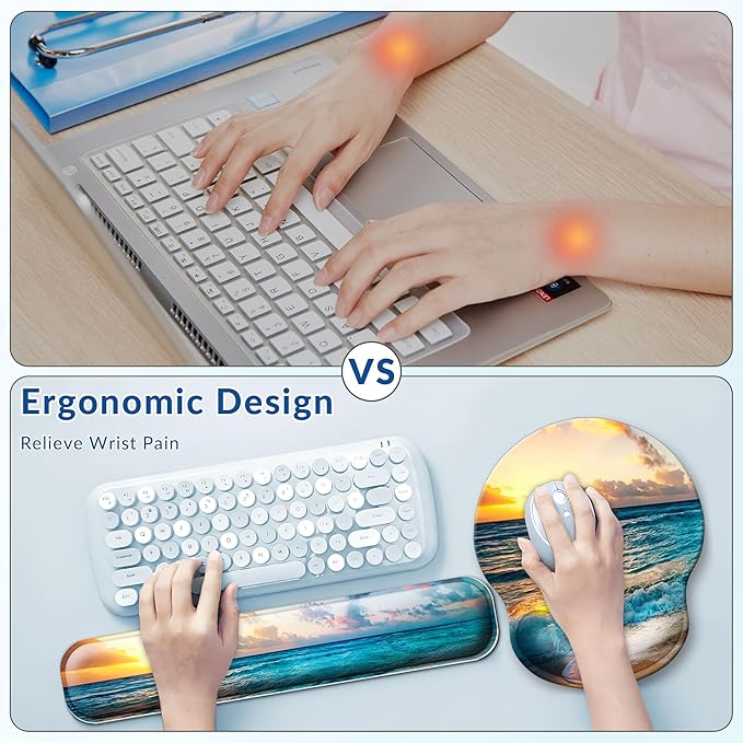 Desk Mat Set Keyboard and Mouse Pad with Wrist Rest Support | Ergonomic,Pain Relief, 4-in-1 Large Big Mousepad Computer Mats,Desk Pad Matt Mats for Desktop Home & Office